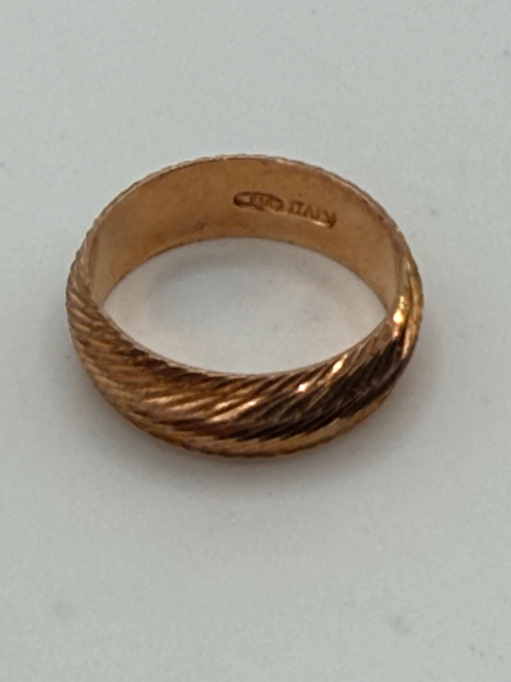 Italian Sterling Silver Rose Gold Tone Band Ring | 925 Italy Diamond Cut Textured Ring | Minimalist Unisex Band - Estate Sale (Great Condition)