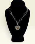 Judith Ripka Sterling Silver 925 Texture Link with Large Citrine Heart Pendant - Estate Sale (Great Condition)