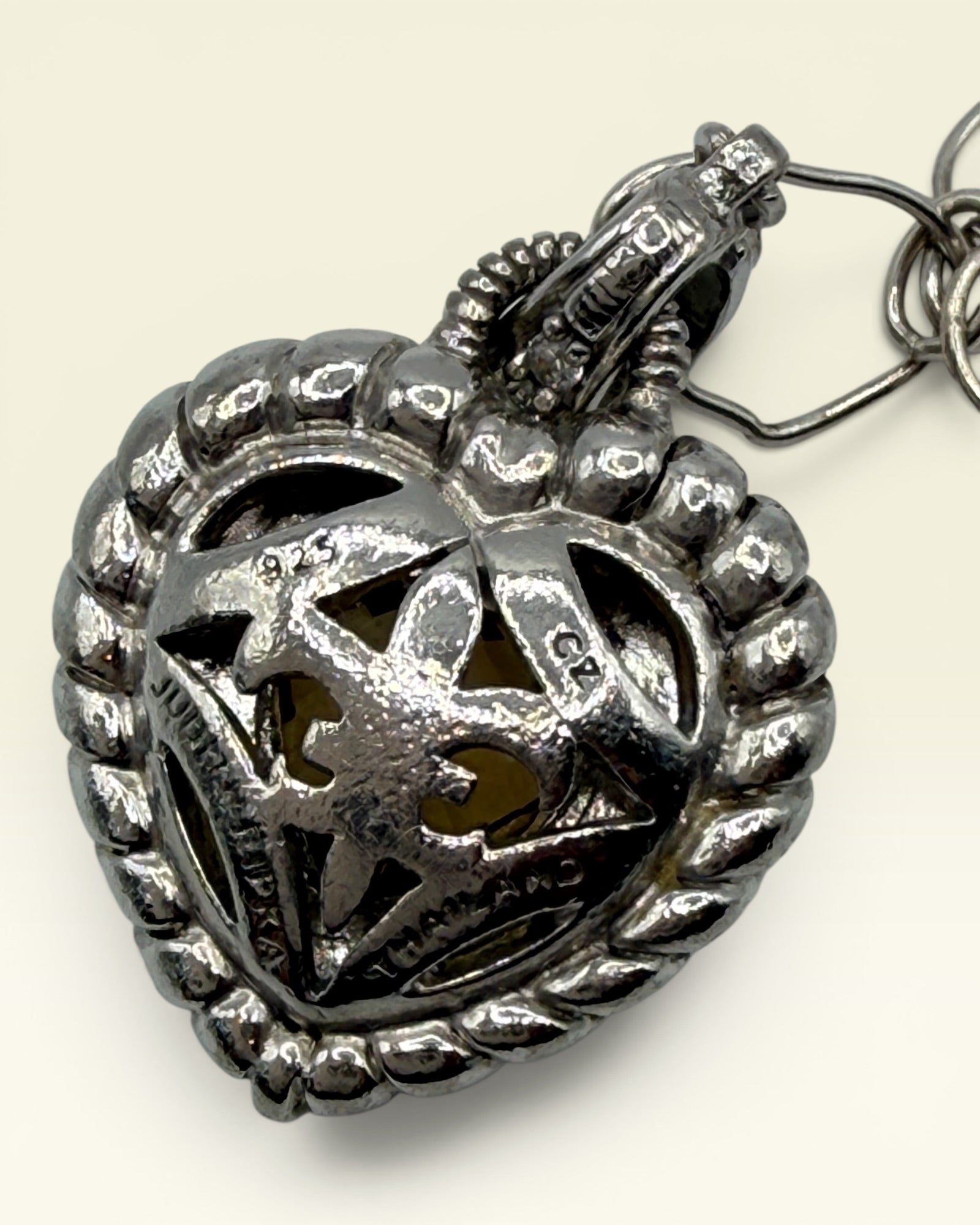 Judith Ripka Sterling Silver 925 Texture Link with Large Citrine Heart Pendant - Estate Sale (Great Condition)