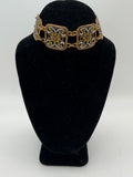 Vintage Gold Tone Enamel Panel Bracelet | Ornate Filigree Floral Link Bracelet | Boho Mediterranean Style - Pre-Loved