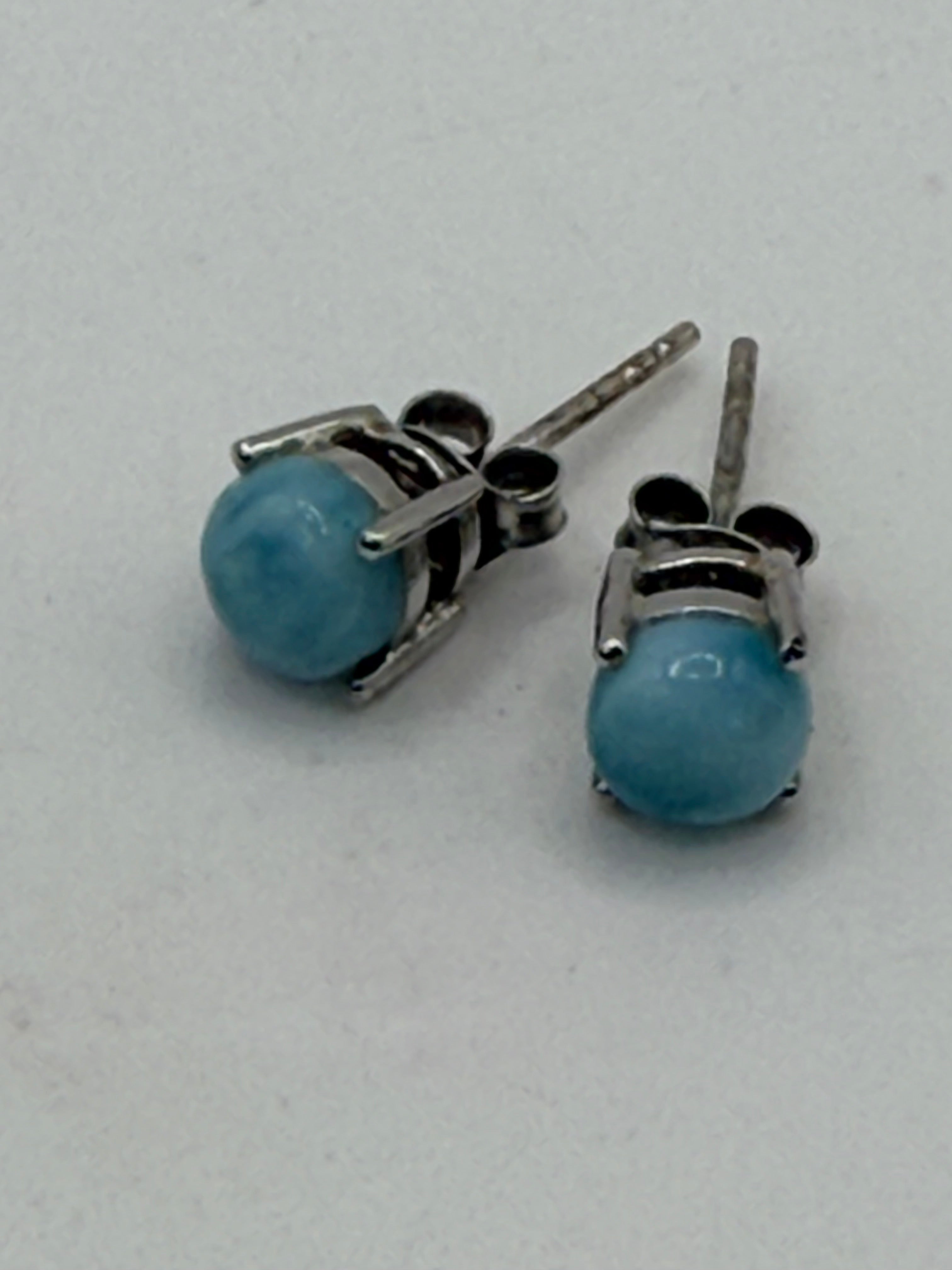 Sterling Silver Larimar Stud Earrings - Estate Sale (Great Condition)
