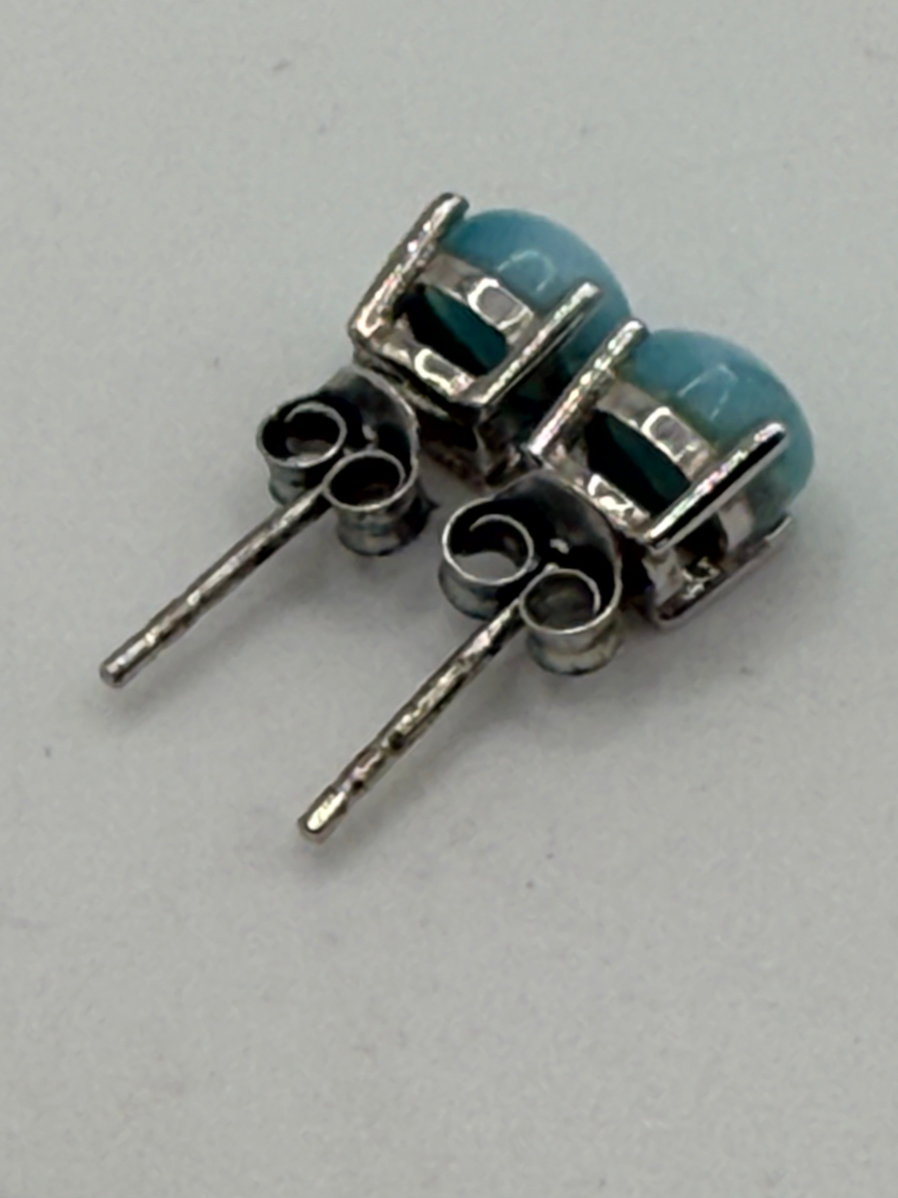 Sterling Silver Larimar Stud Earrings - Estate Sale (Great Condition)