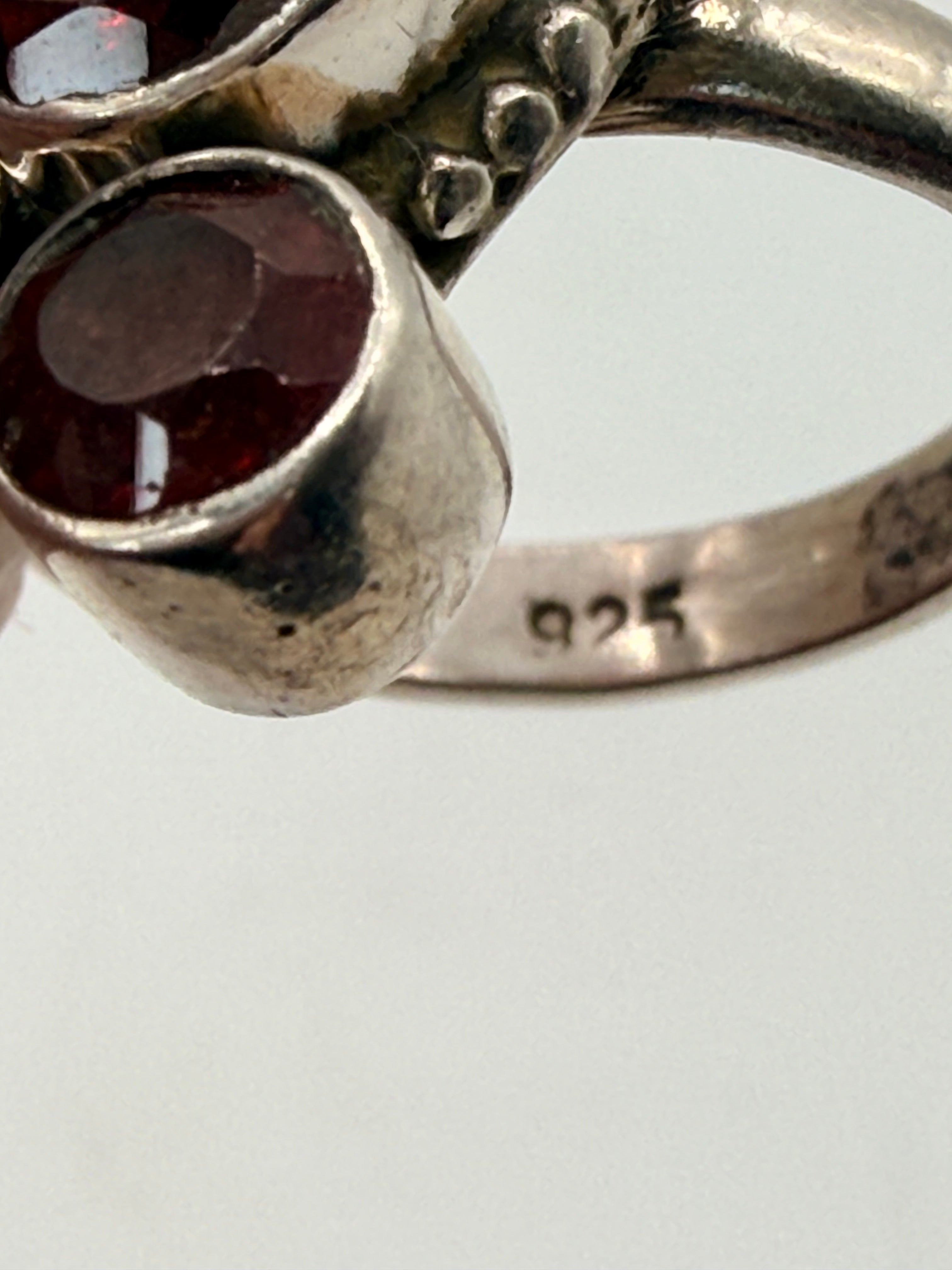 Sterling Silver Triple Garnet Ring - Estate Sale (Great Condition)