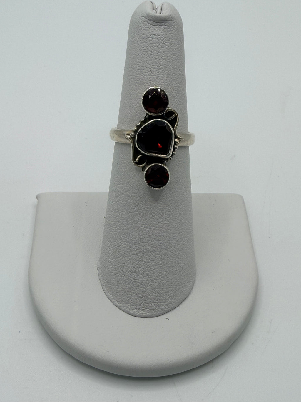Sterling Silver Triple Garnet Ring - Estate Sale (Great Condition)