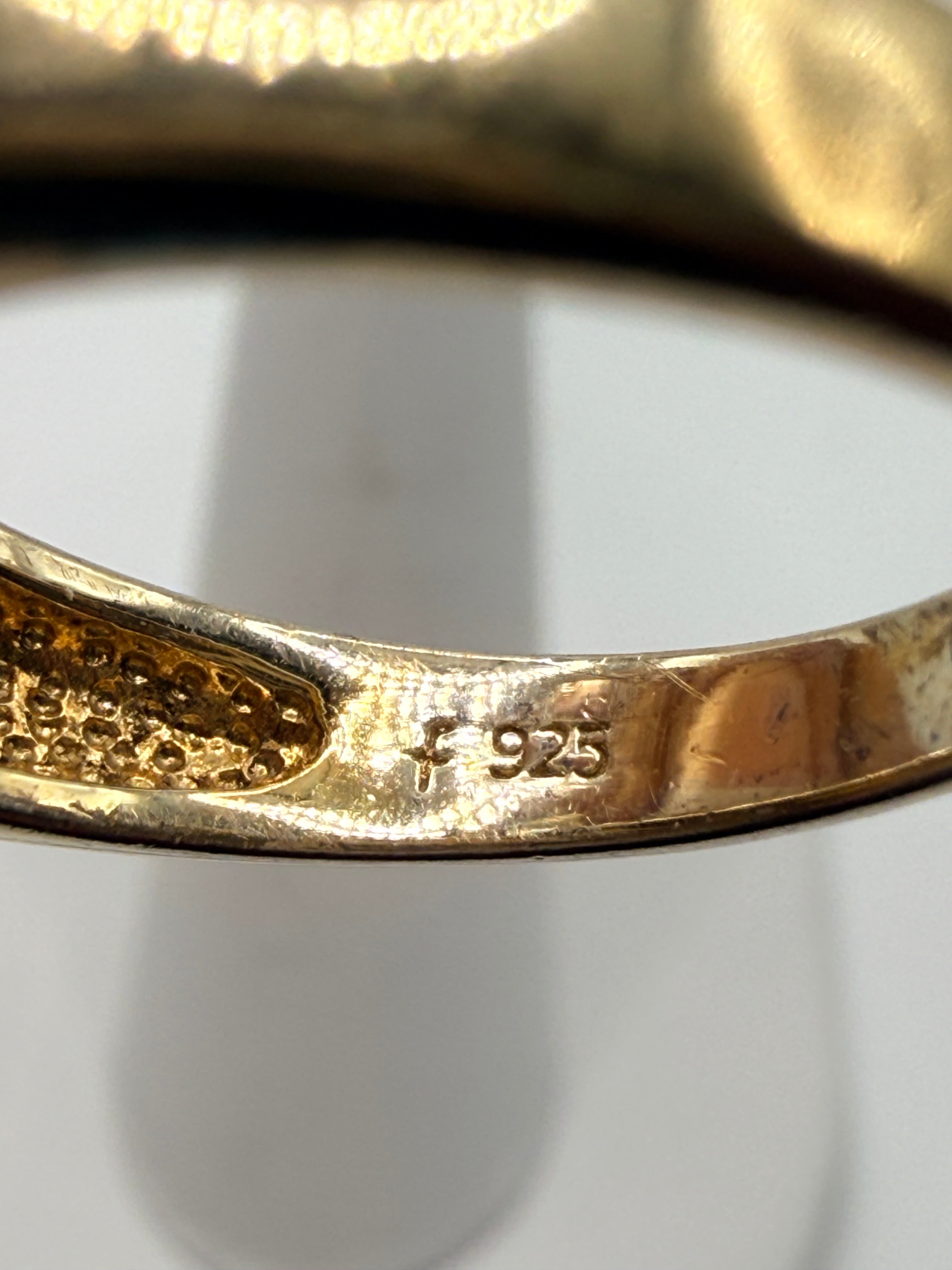 Champagne Pear Cut Cocktail Ring | Gold Tone Statement Ring with CZ Accents | Vintage Glam Jewelry - Estate Sale - Great Condition