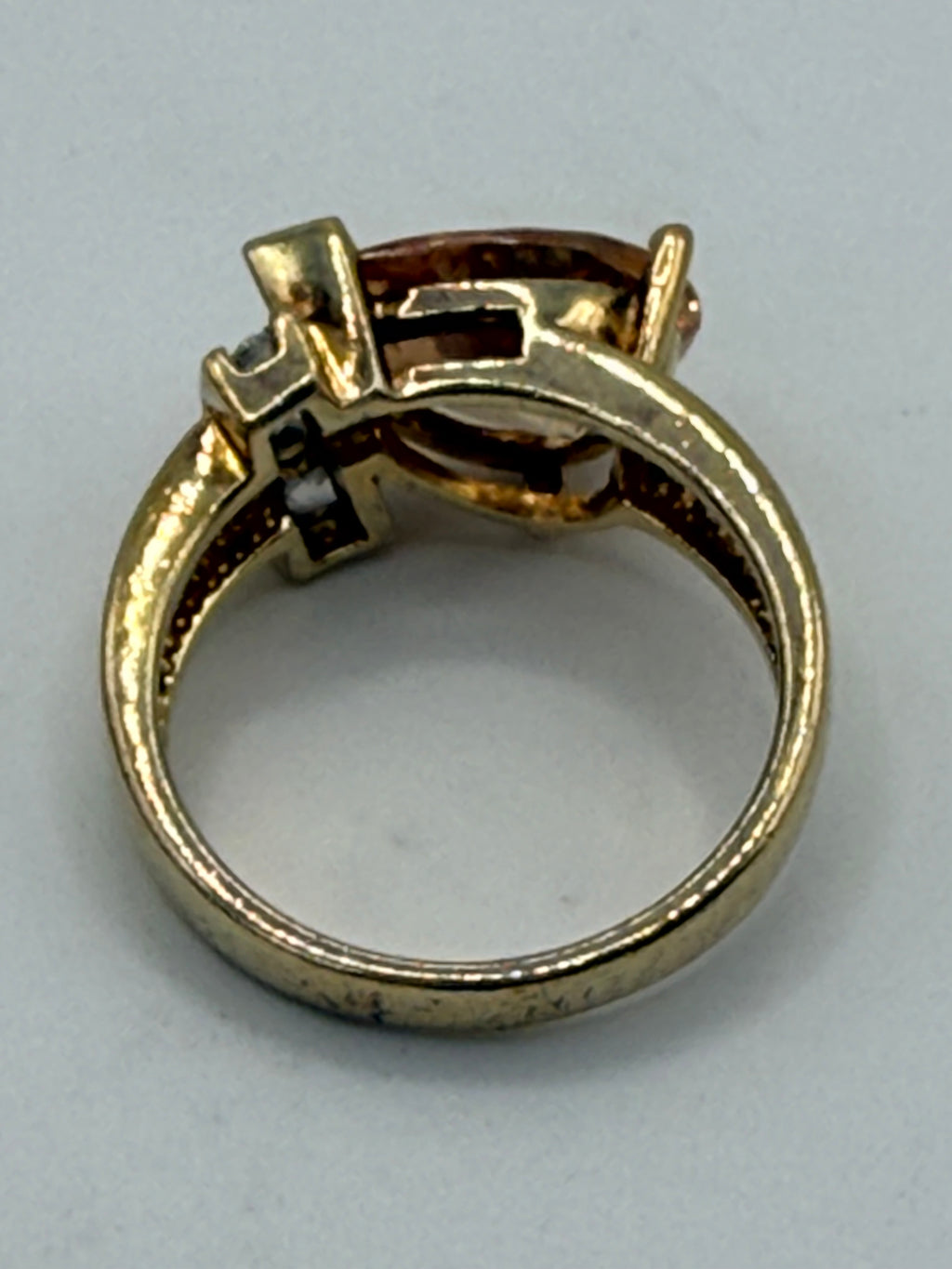Champagne Pear Cut Cocktail Ring | Gold Tone Statement Ring with CZ Accents | Vintage Glam Jewelry - Estate Sale - Great Condition