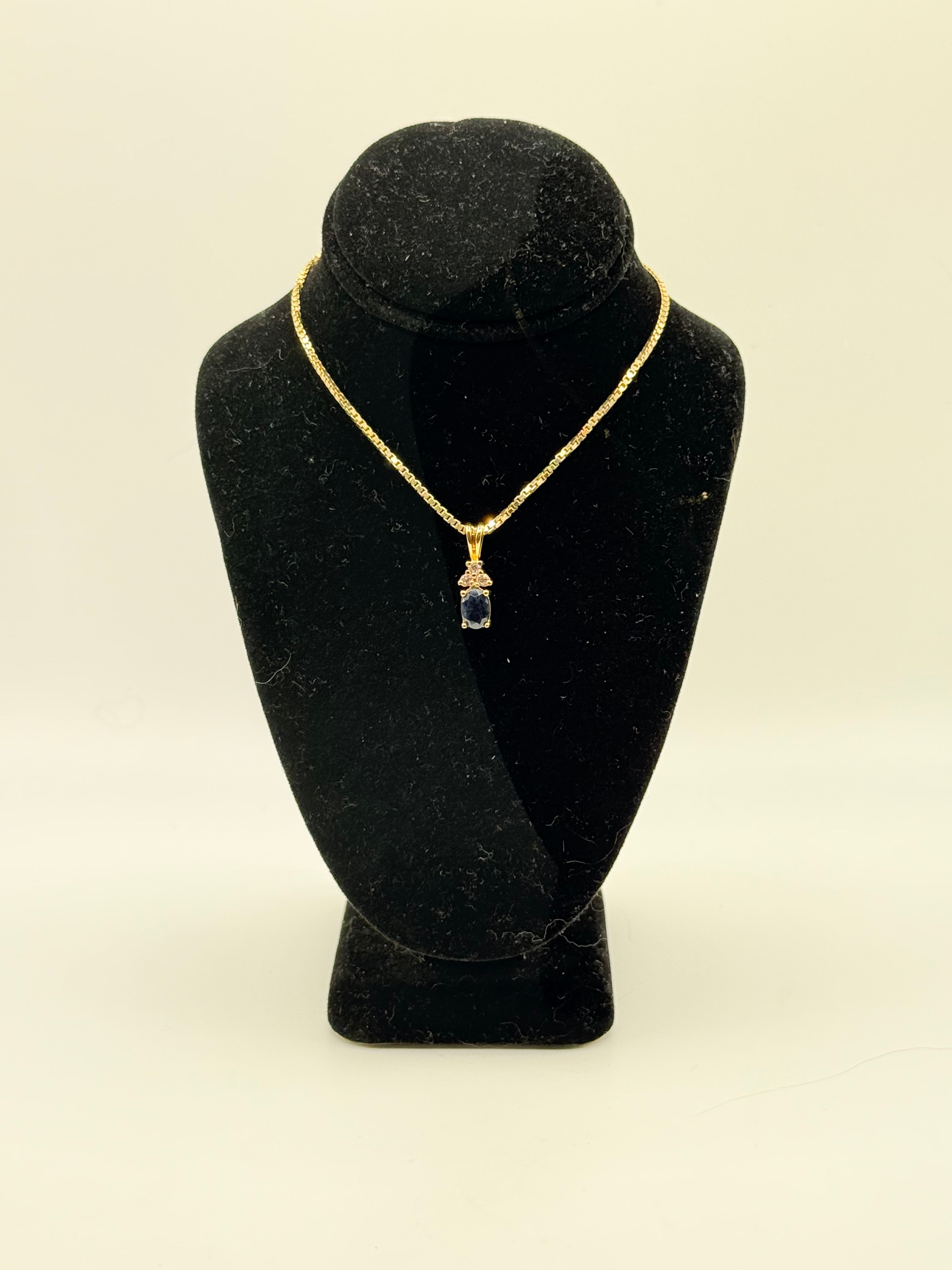 Sterling Silver Blue Sapphire Pendant Necklace - Estate Sale (Great Condition)