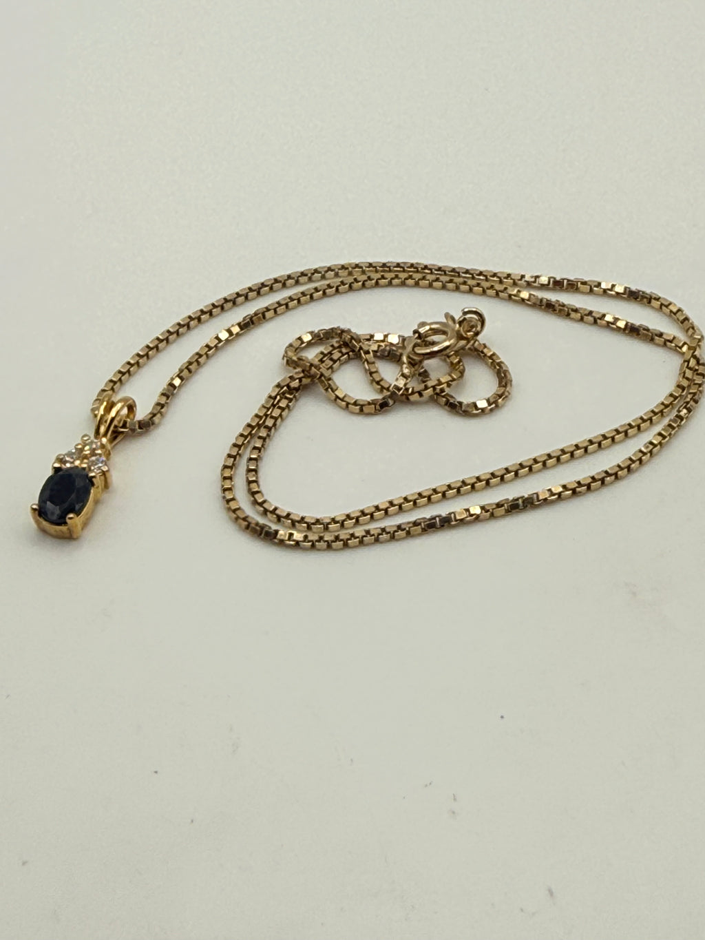Sterling Silver Blue Sapphire Pendant Necklace - Estate Sale (Great Condition)