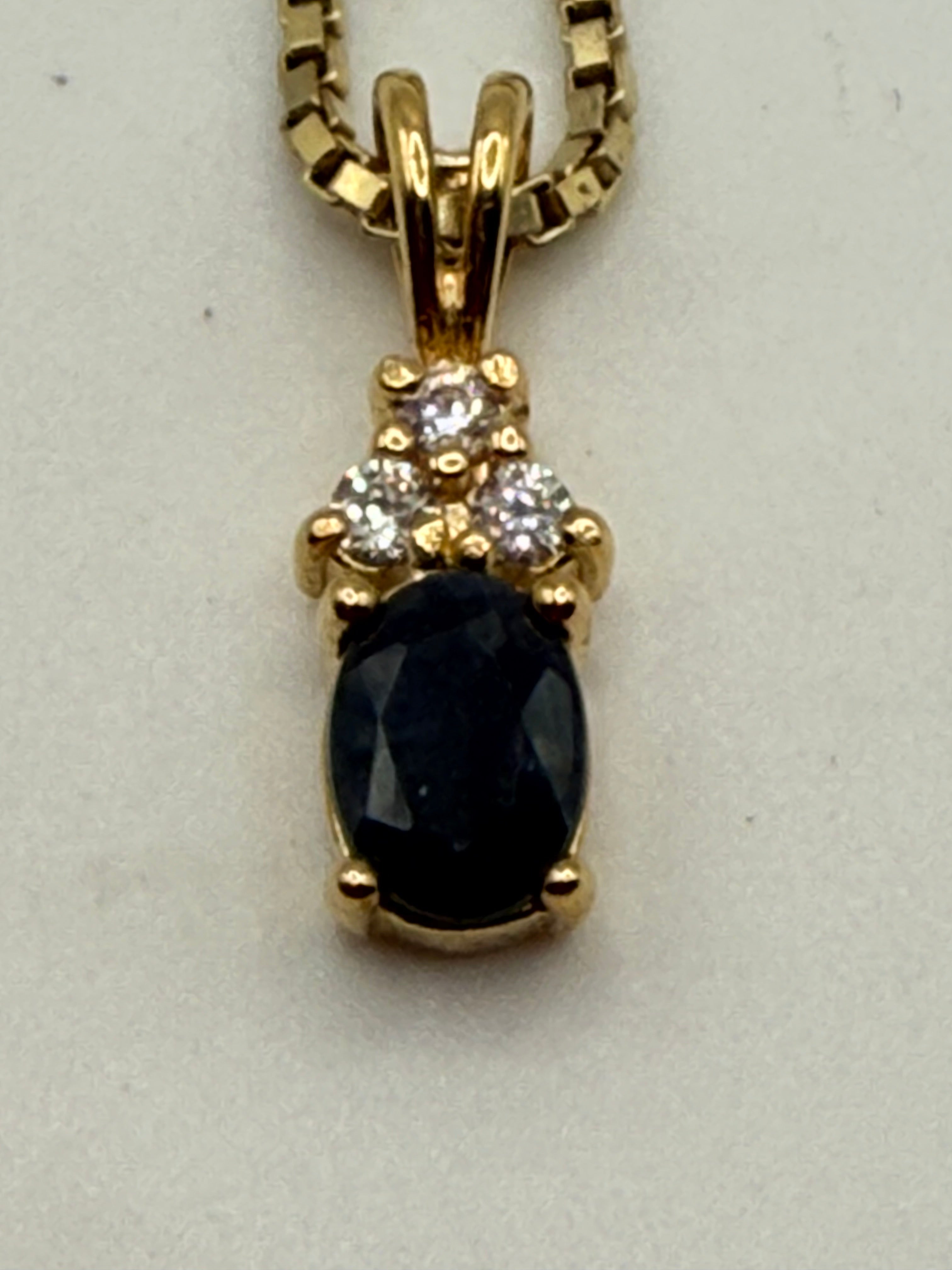Sterling Silver Blue Sapphire Pendant Necklace - Estate Sale (Great Condition)