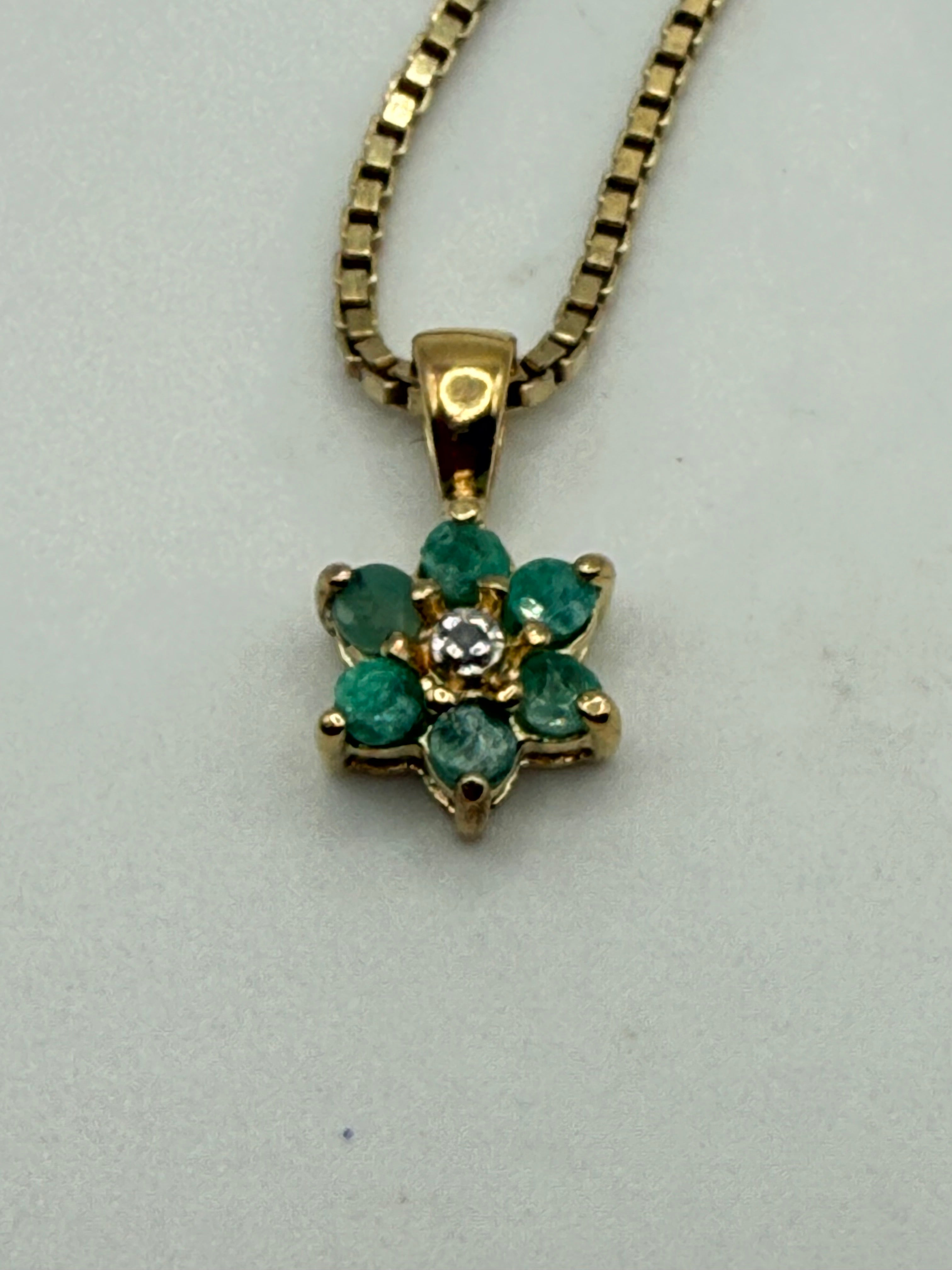 Gold Over Sterling Silver Emerald Pendant Necklace - Estate Sale (Great Condition)