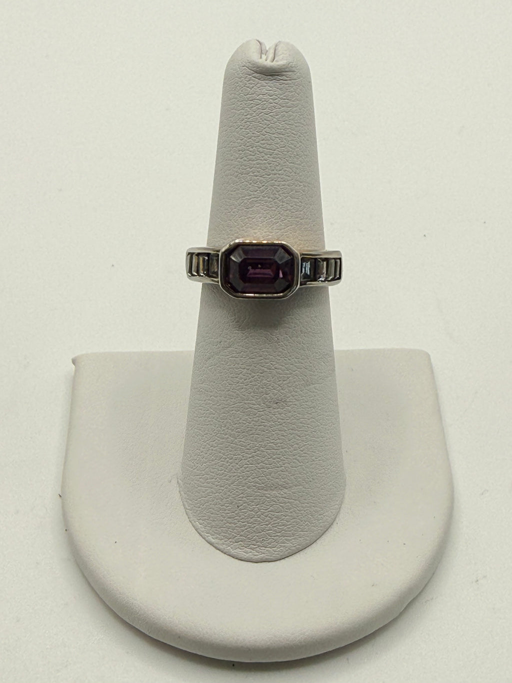 Vintage 18K GE Purple Crystal Ring Signed PAJ | Emerald Cut Art Deco Cocktail Ring - Estate Sale (Great Condition)