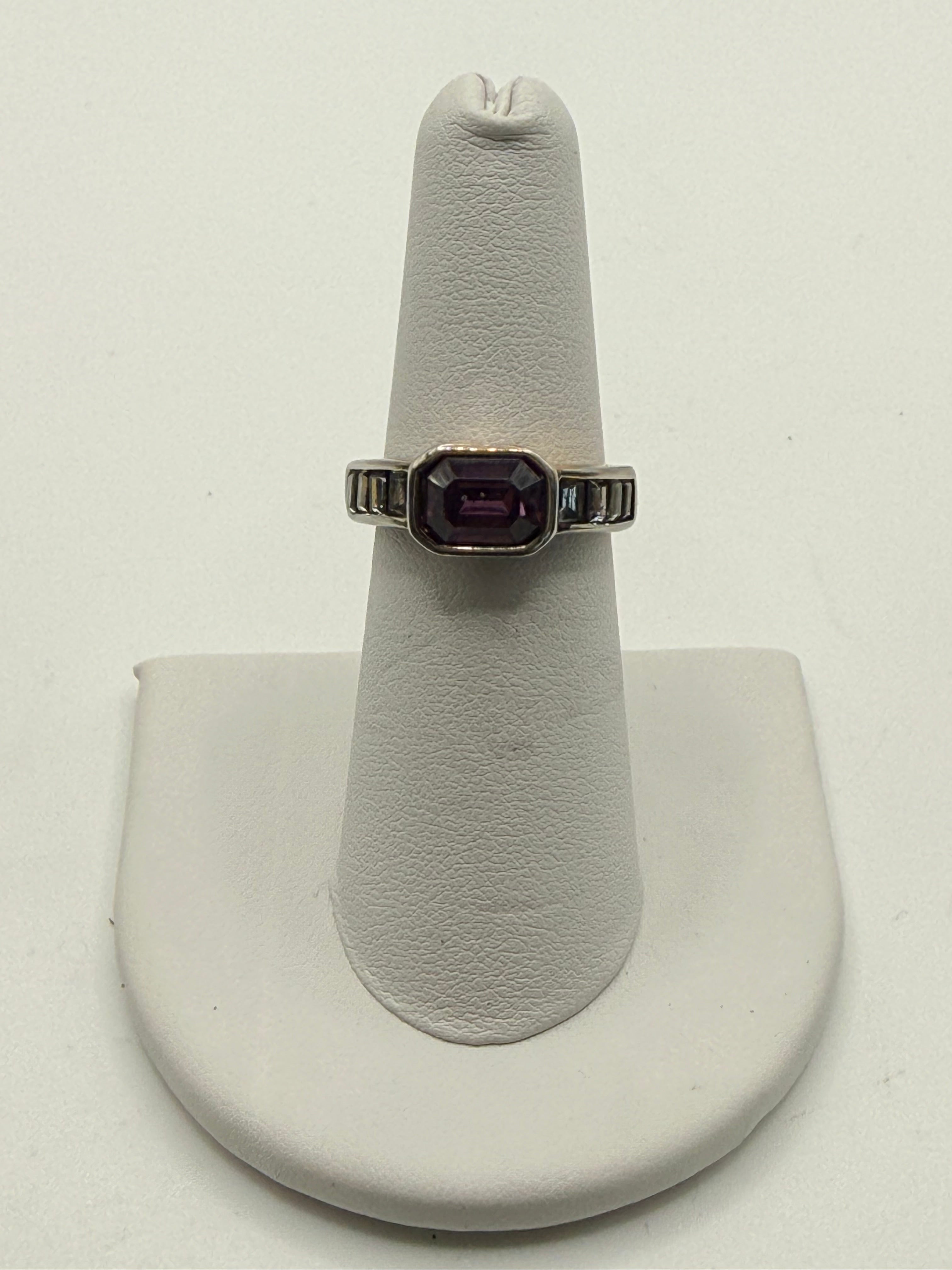 Vintage 18K GE Purple Crystal Ring Signed PAJ | Emerald Cut Art Deco Cocktail Ring - Estate Sale (Great Condition)