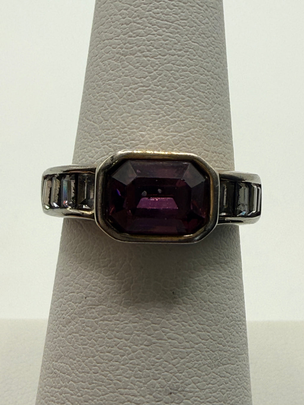 Vintage 18K GE Purple Crystal Ring Signed PAJ | Emerald Cut Art Deco Cocktail Ring - Estate Sale (Great Condition)