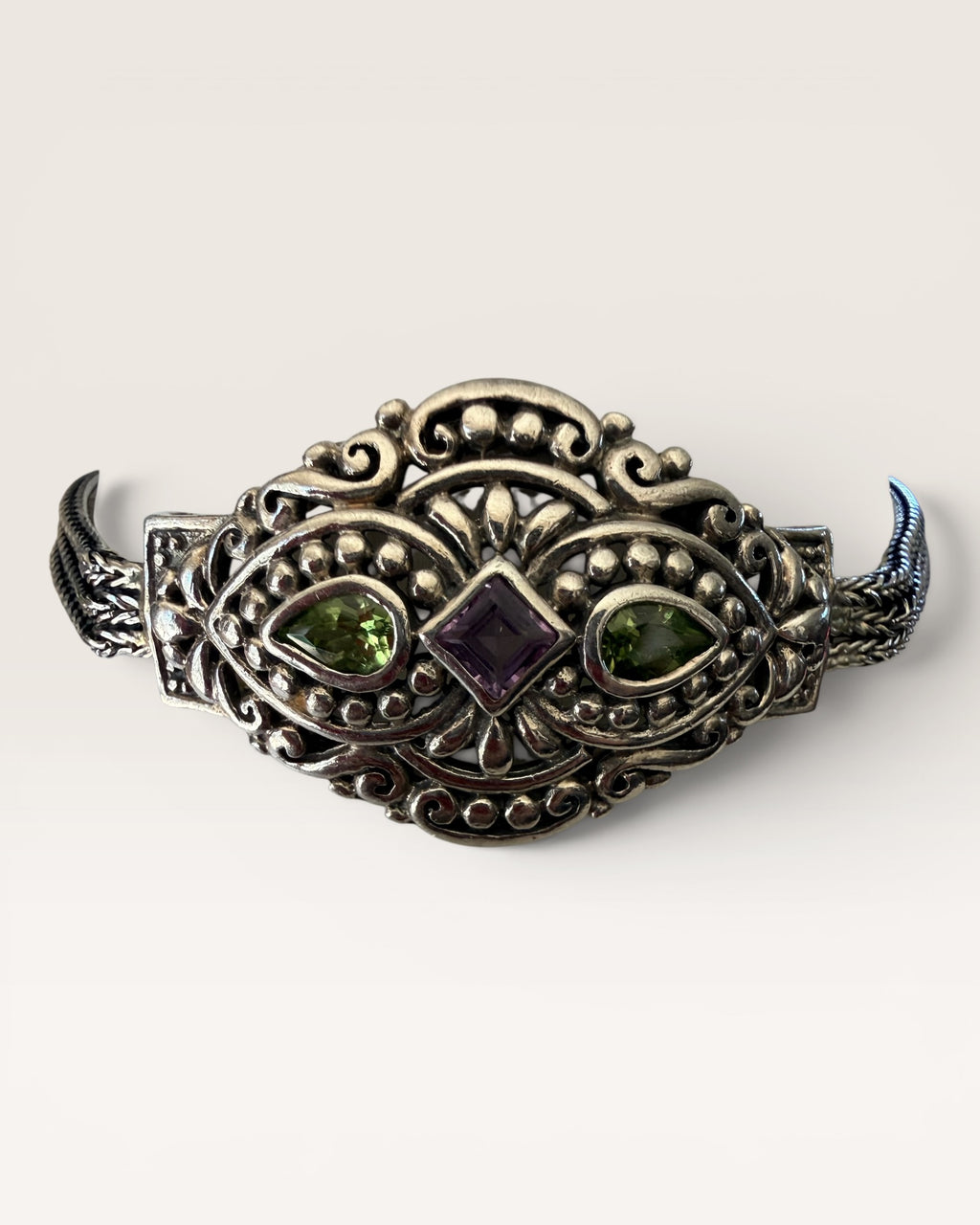 Amethyst and Peridot Sterling Silver Bracelet - Estate Sale (Great Condition)