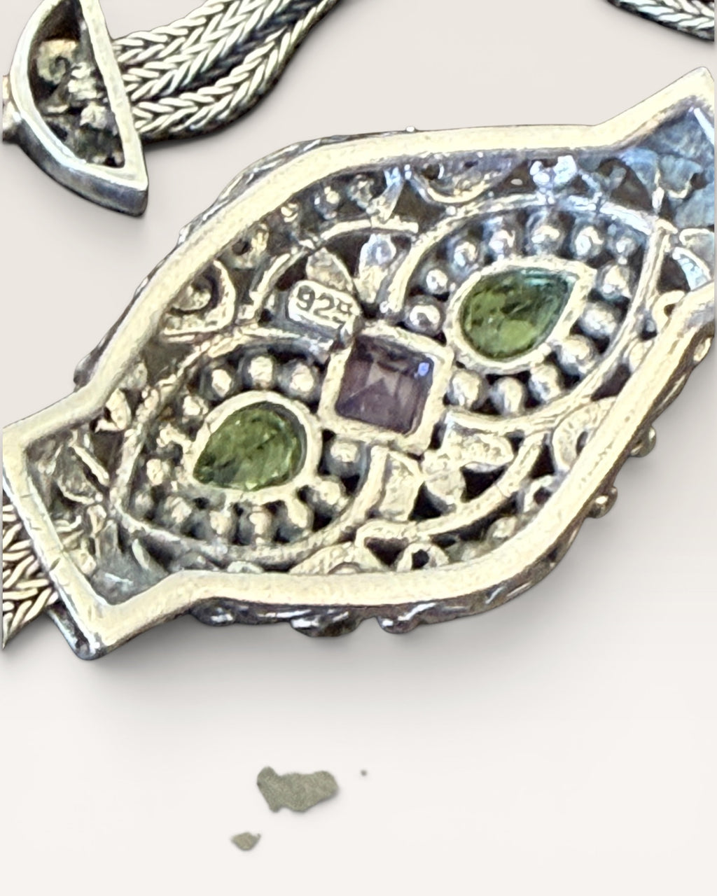 Amethyst and Peridot Sterling Silver Bracelet - Estate Sale (Great Condition)