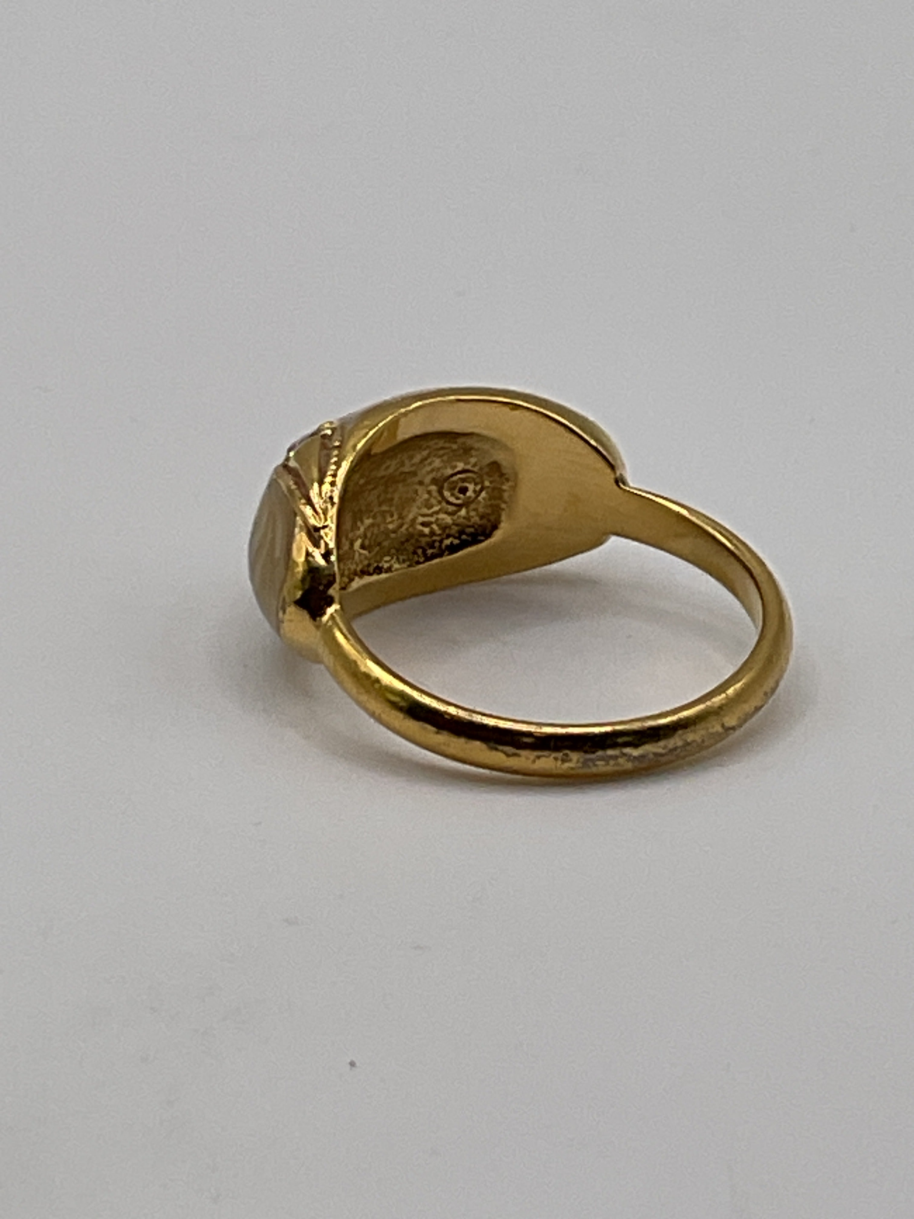 Vintage Style Cream Enamel & Smoky Crystal Ring - Estate Sale (Great Condition)