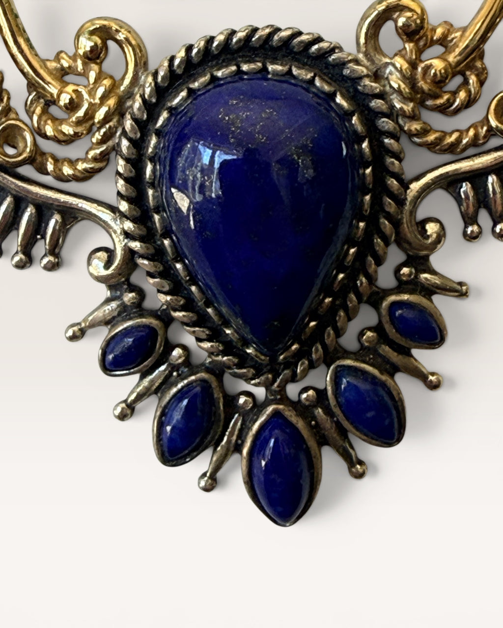 Carolyn Pollock Sterling Silver & Brass Lapis Necklace - Estate Sale (Great Condition)