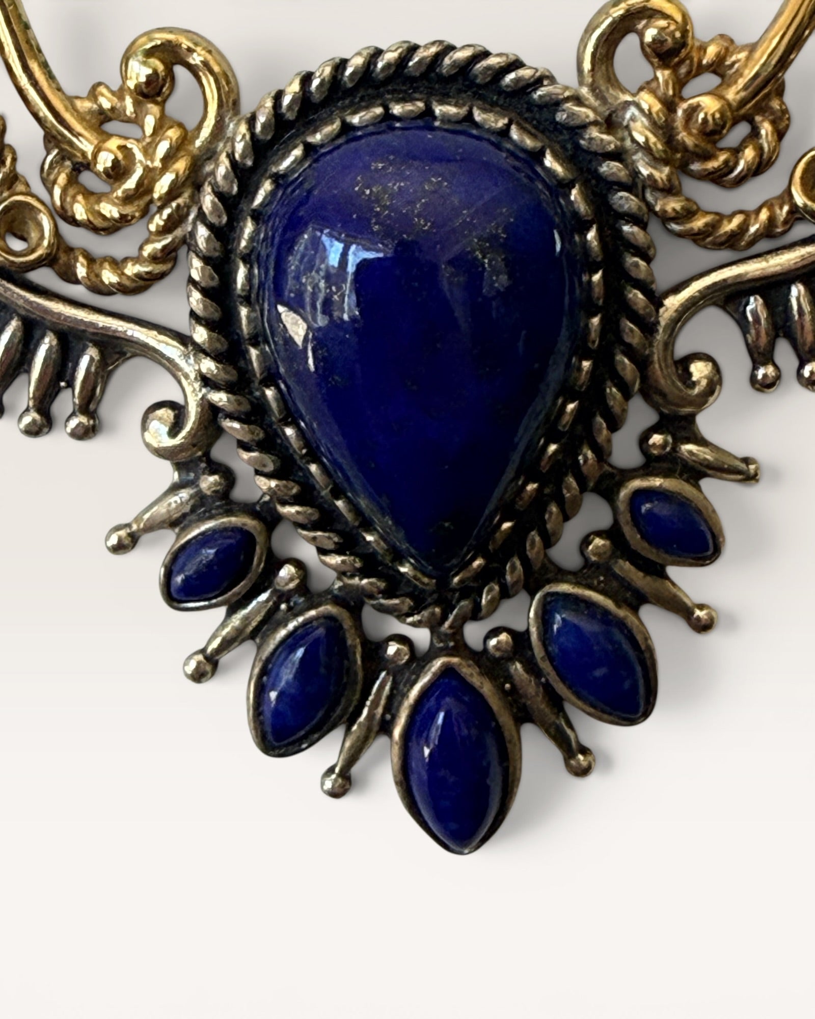Carolyn Pollock Sterling Silver & Brass Lapis Necklace - Estate Sale (Great Condition)