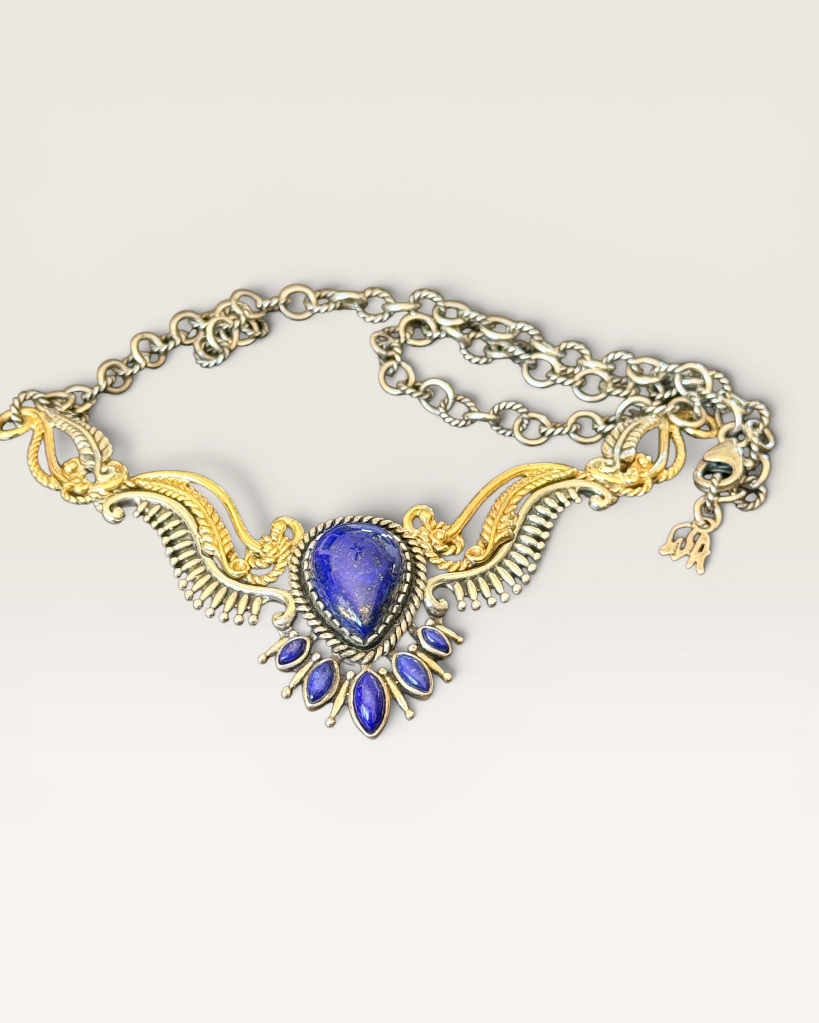 Carolyn Pollock Sterling Silver & Brass Lapis Necklace - Estate Sale (Great Condition)