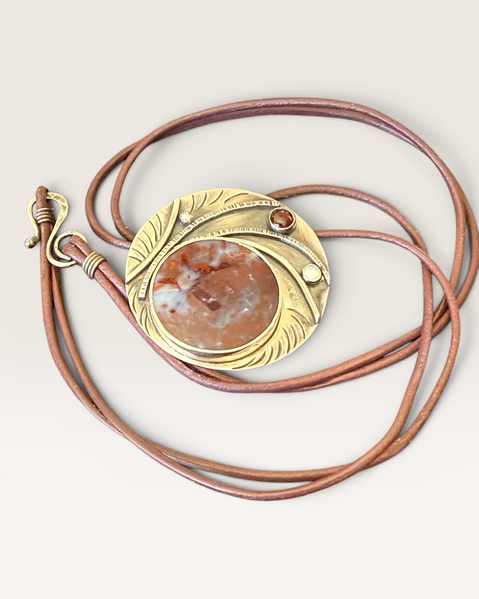 Regina Marie Sterling Silver Red Dendritic Agate, Garnet & Moonstone Necklace - Estate Sale (Great Condition)