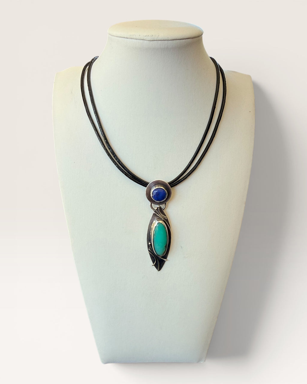Regina Marie Sterling Silver Lapis and Chrysophrase Necklace & Earrings Jewelry Set - Estate Sale (Great Condition)