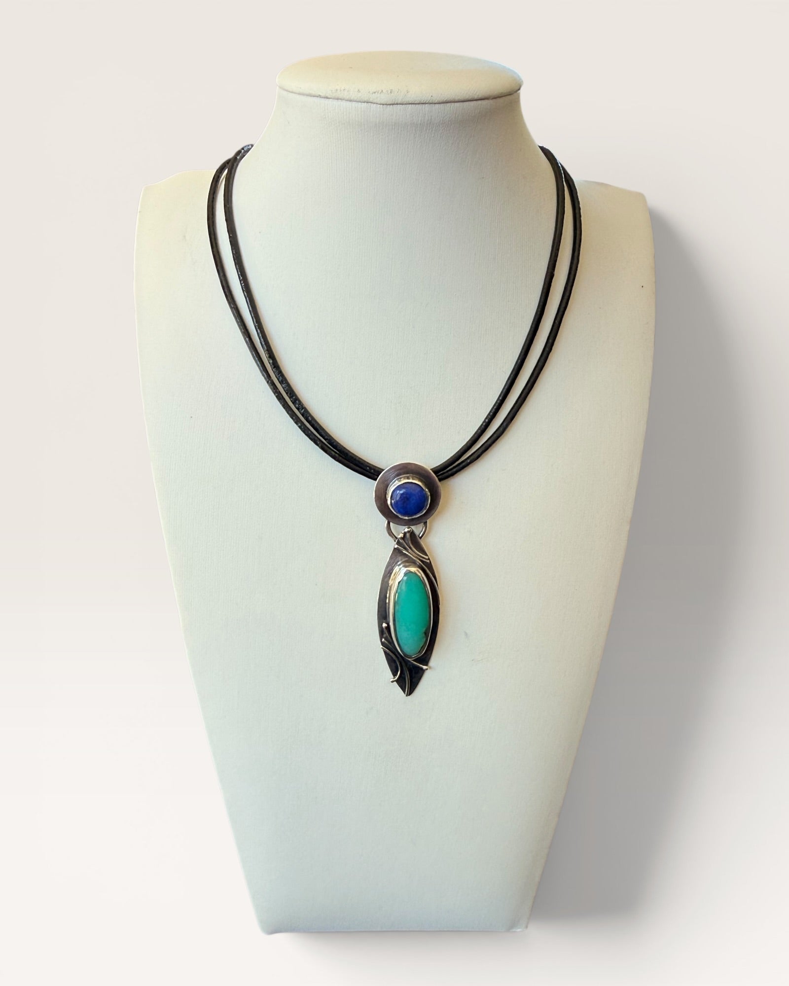 Regina Marie Sterling Silver Lapis and Chrysophrase Necklace & Earrings Jewelry Set - Estate Sale (Great Condition)