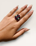 Sterling Silver Ruby, Sapphire & Emerald Cluster Ring - Estate Sale (Great Condition)