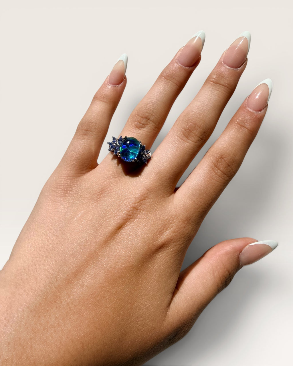 Sterling Silver Opal and Tanzanite Gemstone Ring - Estate Sale (Great Condition)
