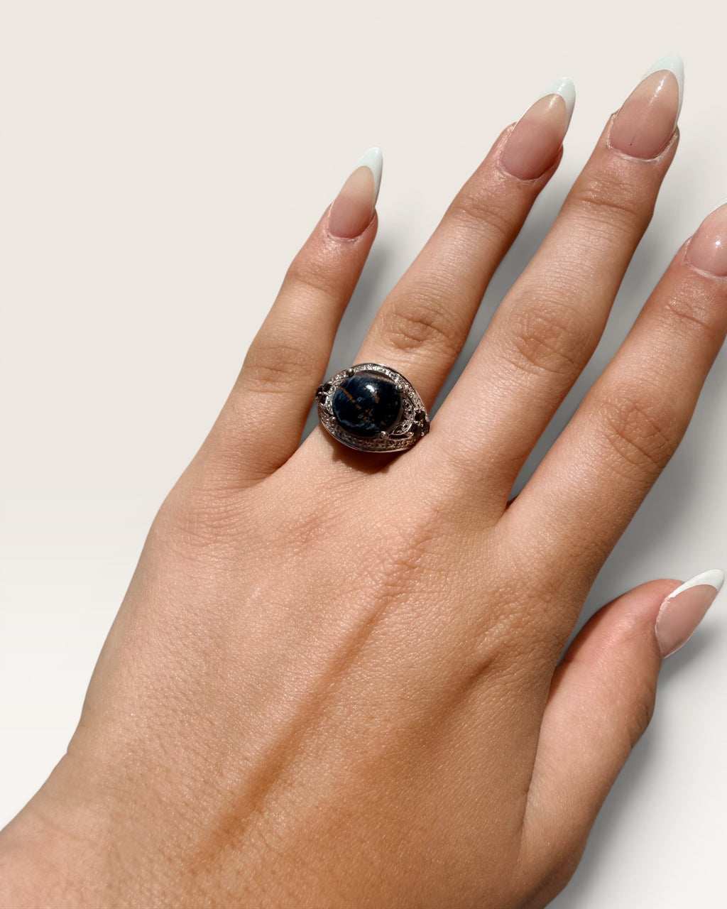 Sterling Silver Pietercite & Smoky Quartz Gemstone Ring - Estate Sale (Great Condition)