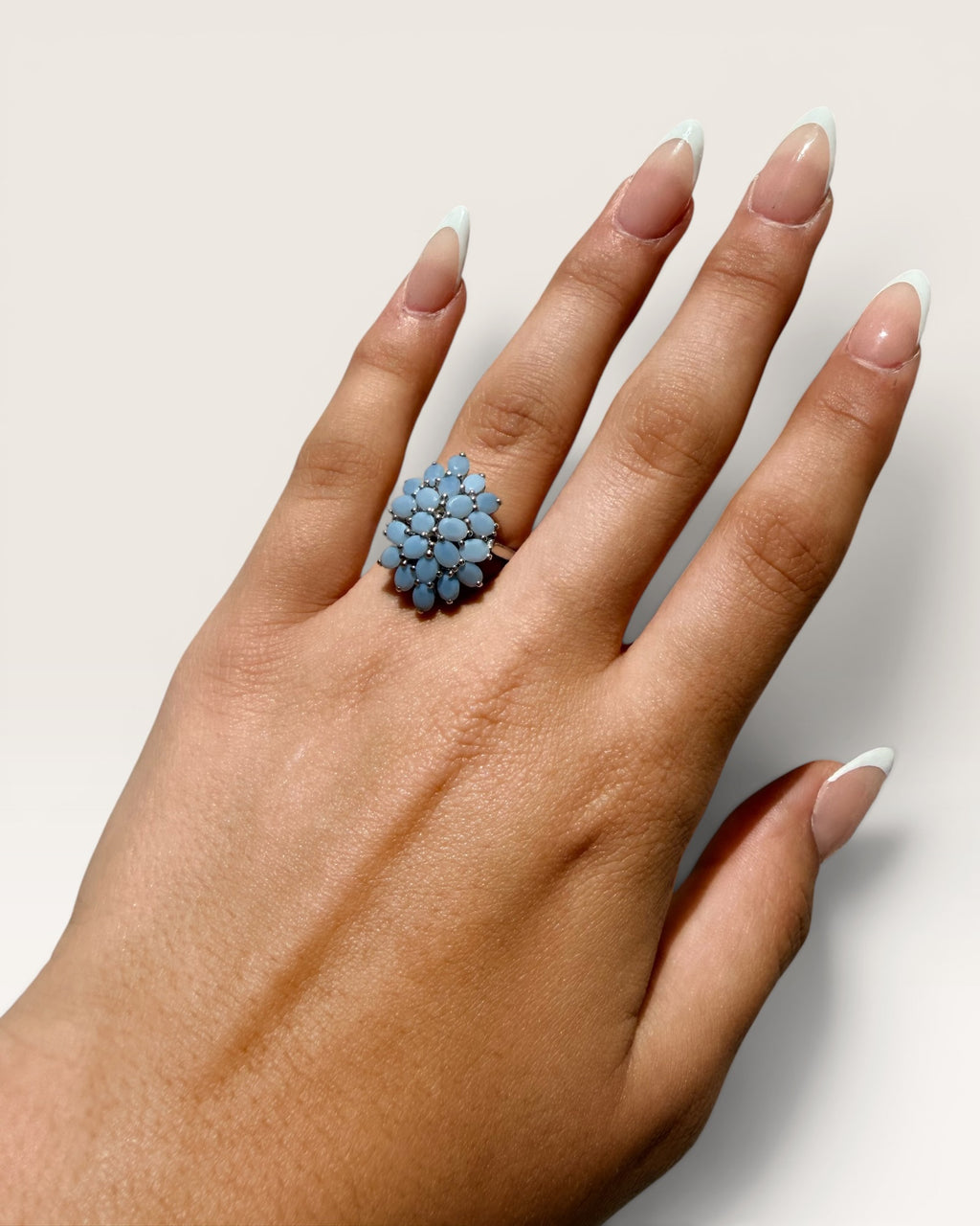 Sterling Silver Peruvian Blue Opal Cluster Ring - Estate Sale (Great Condition)