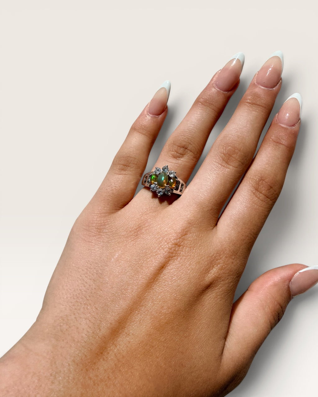 Sterling Silver Ethiopian Fire Opal Gemstone Ring - Estate Sale (Great Condition)