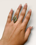 Sterling Silver Ethiopian Fire Opal & Diamond Gemstone Ring - Estate Sale (Great Condition)