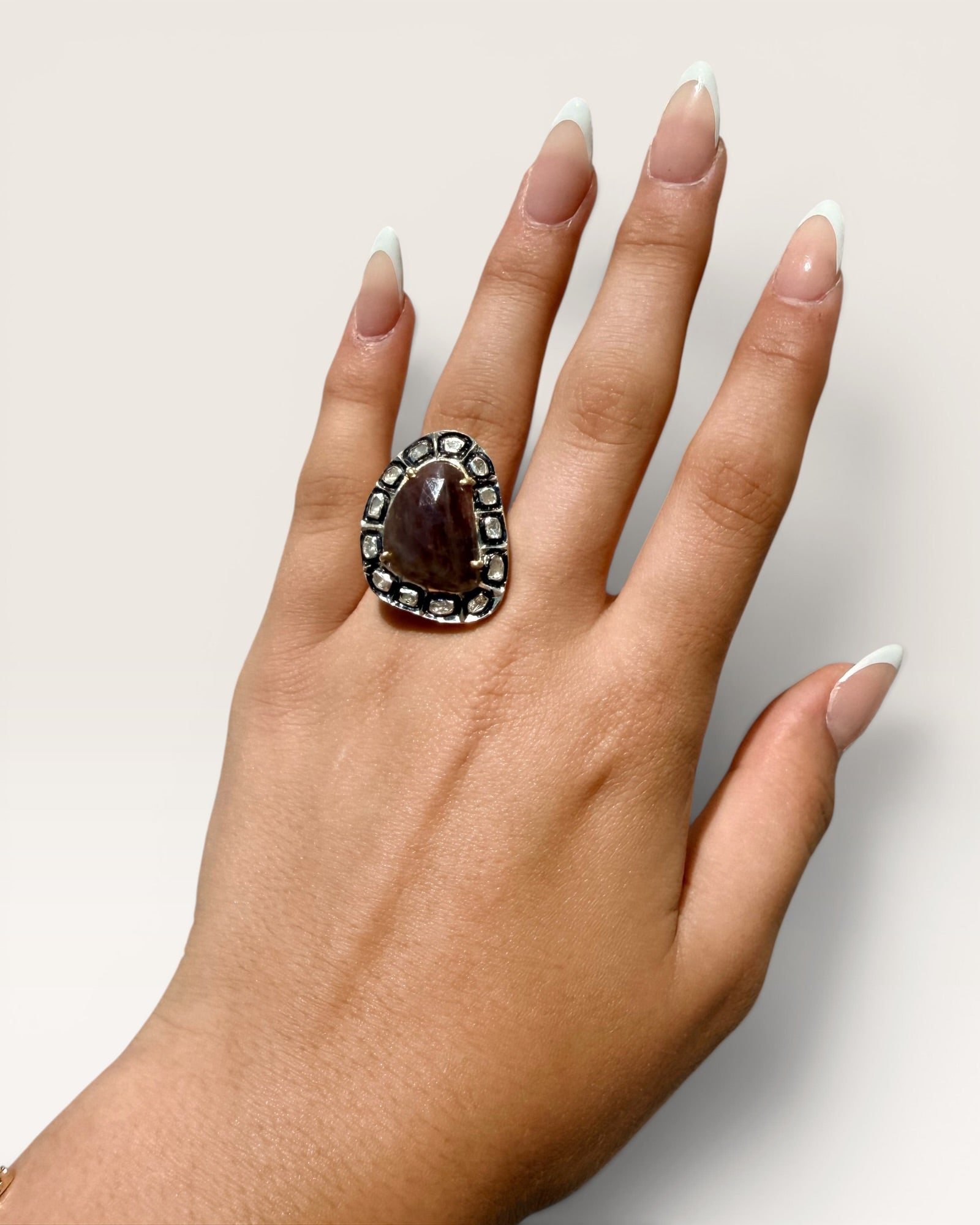 Sterling Silver Natural Ruby & Polki Diamond Gemstone Ring - Estate Sale (Great Condition)