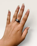 Gold Over Sterling Silver Moonstone & Natural Diamonds Gemstone Ring - Estate Sale (Great Condition)
