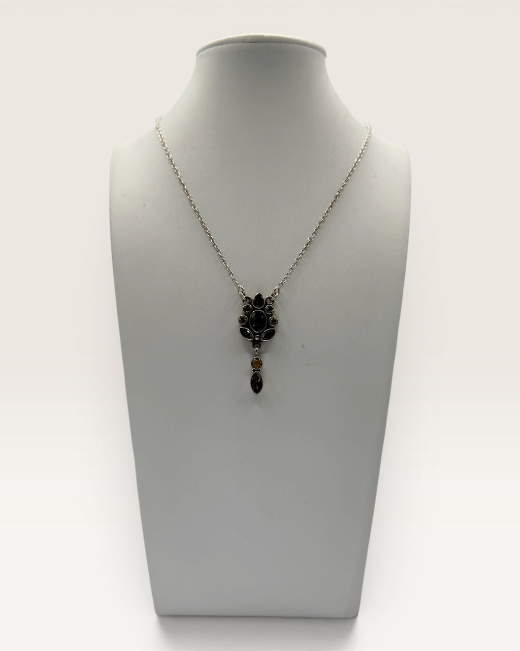 Nicky Butler 925 Sterling Silver Designer Smoky Quartz, Garnet, & Citrine Necklace - Estate Sale (Great Condition)