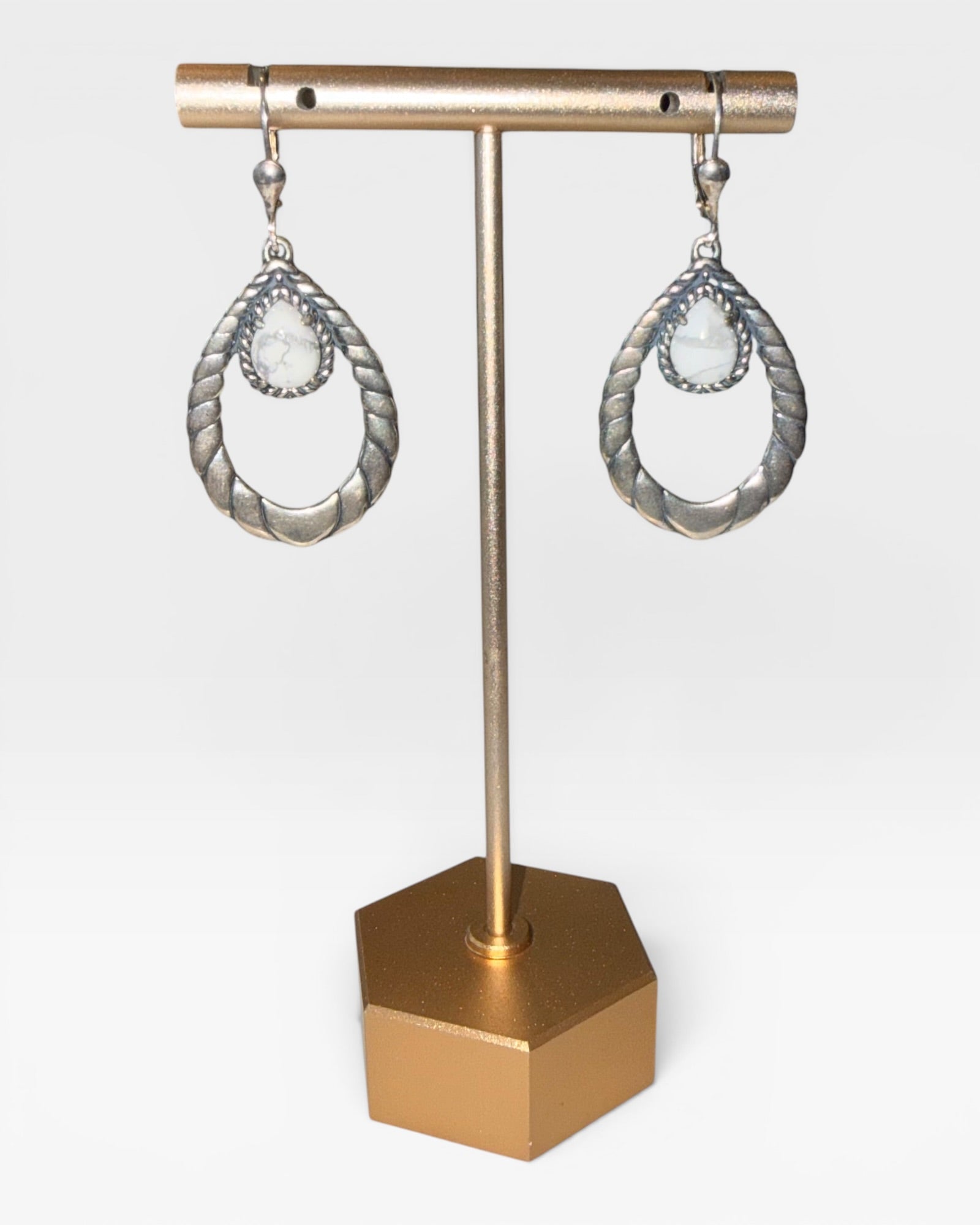 Carolyn Pollack Sterling Silver White Buffalo Teardrop Earrings - Estate Sale (Great Condition)