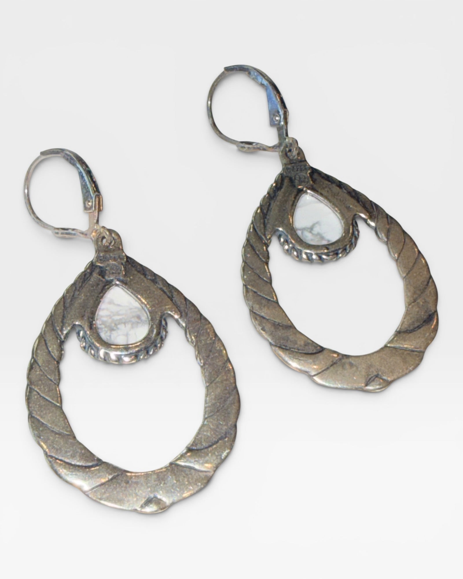 Carolyn Pollack Sterling Silver White Buffalo Teardrop Earrings - Estate Sale (Great Condition)