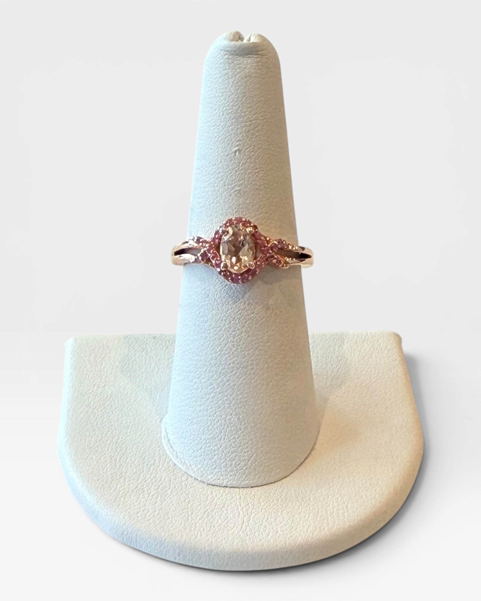 Sterling Silver Morganite and Pink Sapphire Gemstone Ring - Estate Sale (Great Condition)
