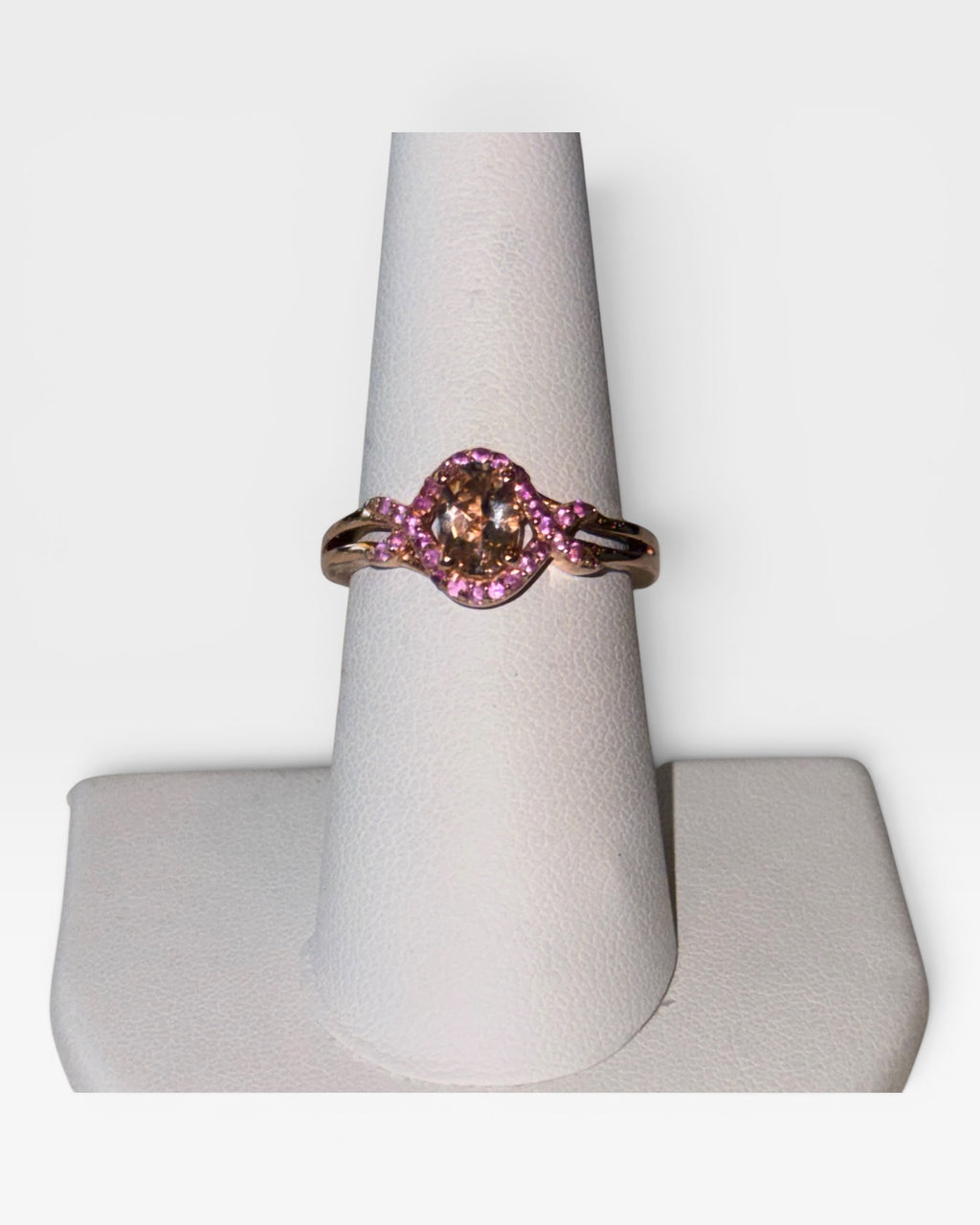 Sterling Silver Morganite and Pink Sapphire Gemstone Ring - Estate Sale (Great Condition)