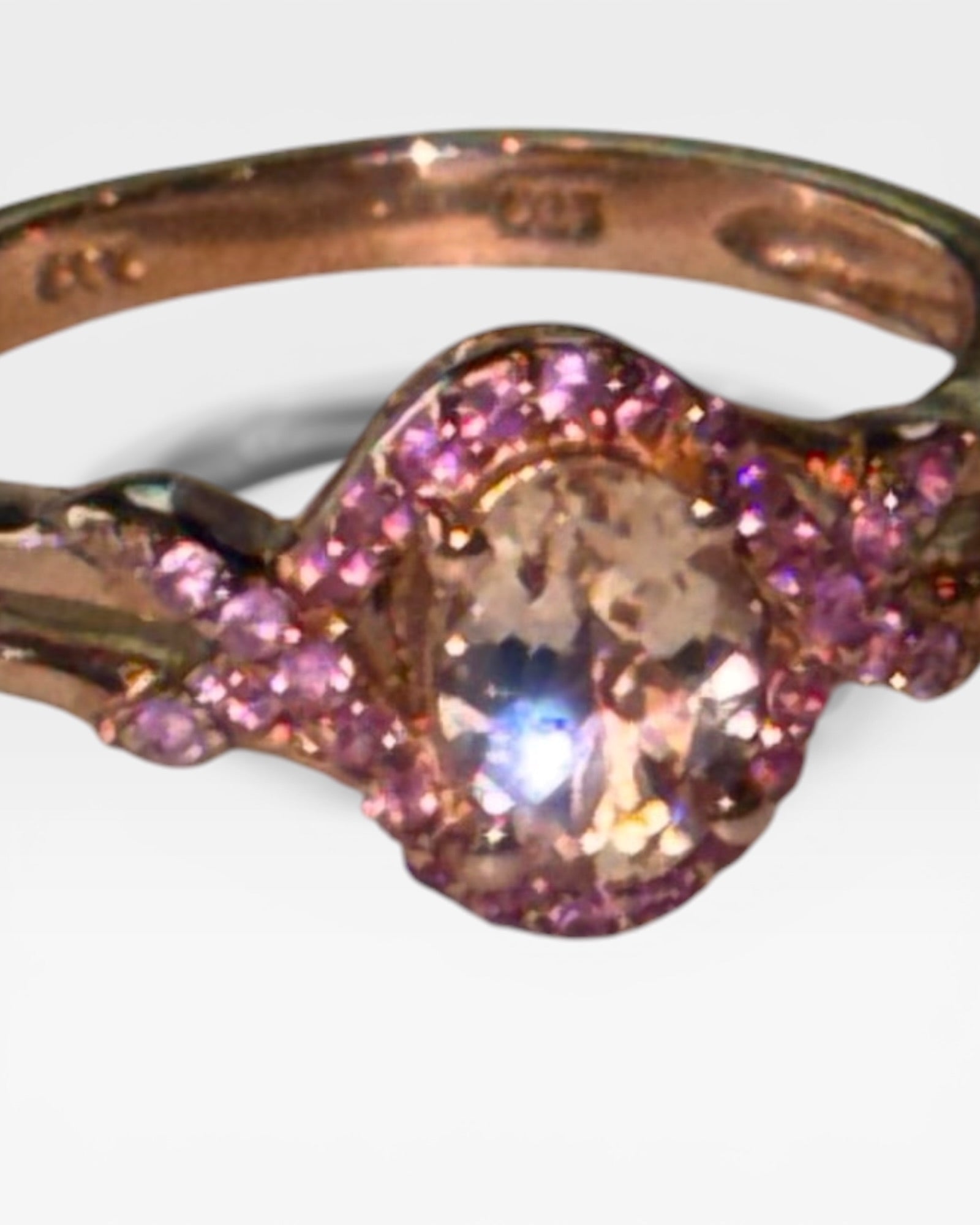 Sterling Silver Morganite and Pink Sapphire Gemstone Ring - Estate Sale (Great Condition)