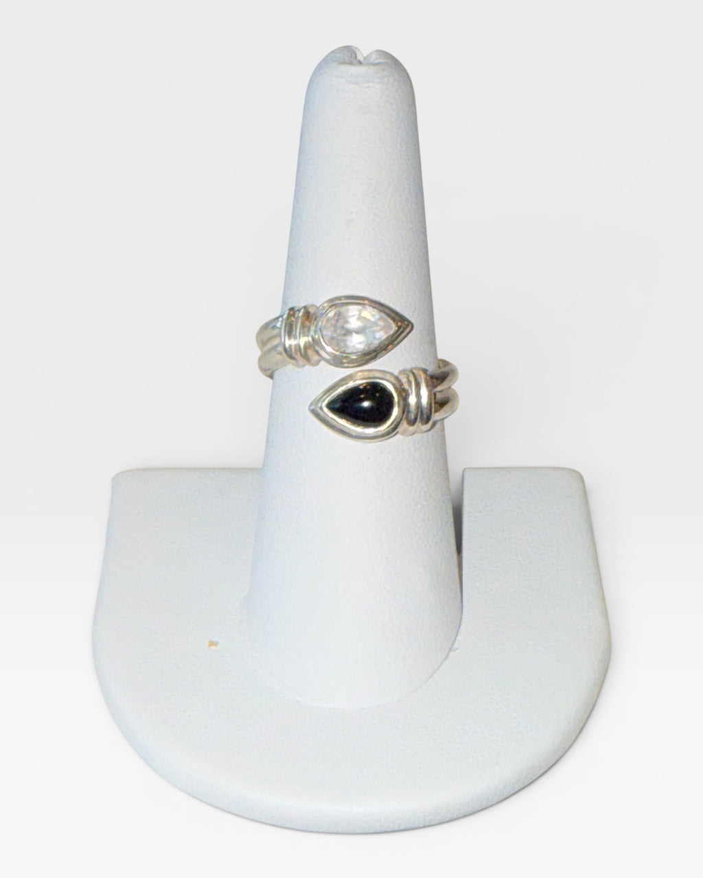 Espo Sig Lab White Sapphire & Onyx By Pass Ring - Estate Sale (Great Condition)