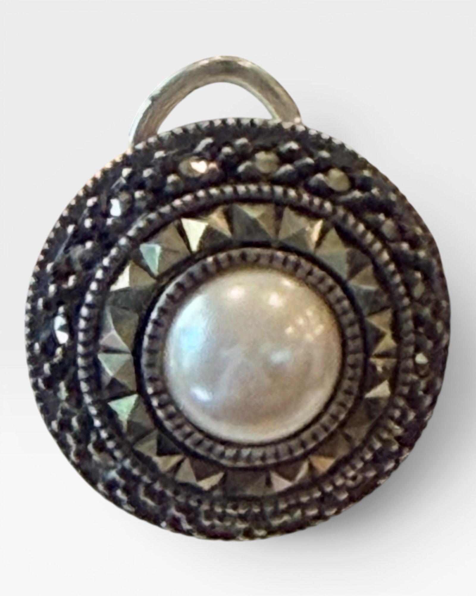 Judith Jack Marcasite and Pearl Sterling Silver Omega Back Earrings  - Estate Sale (Great Condition)