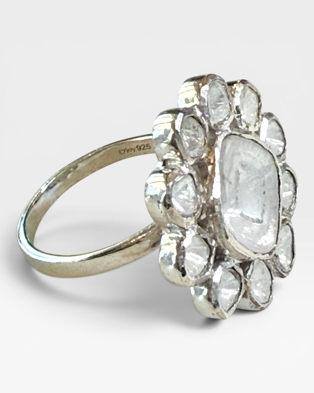 Sterling Silver Polki Diamond Gemstone Ring - Estate Sale (Great Condition)