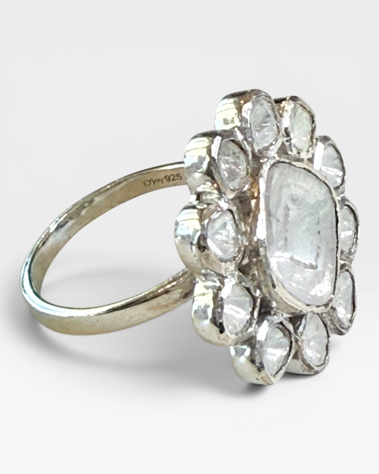 Sterling Silver Polki Diamond Gemstone Ring - Estate Sale (Great Condition)
