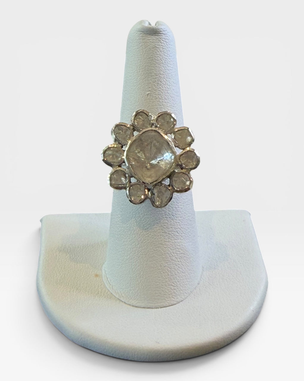 Sterling Silver Polki Diamond Gemstone Ring - Estate Sale (Great Condition)