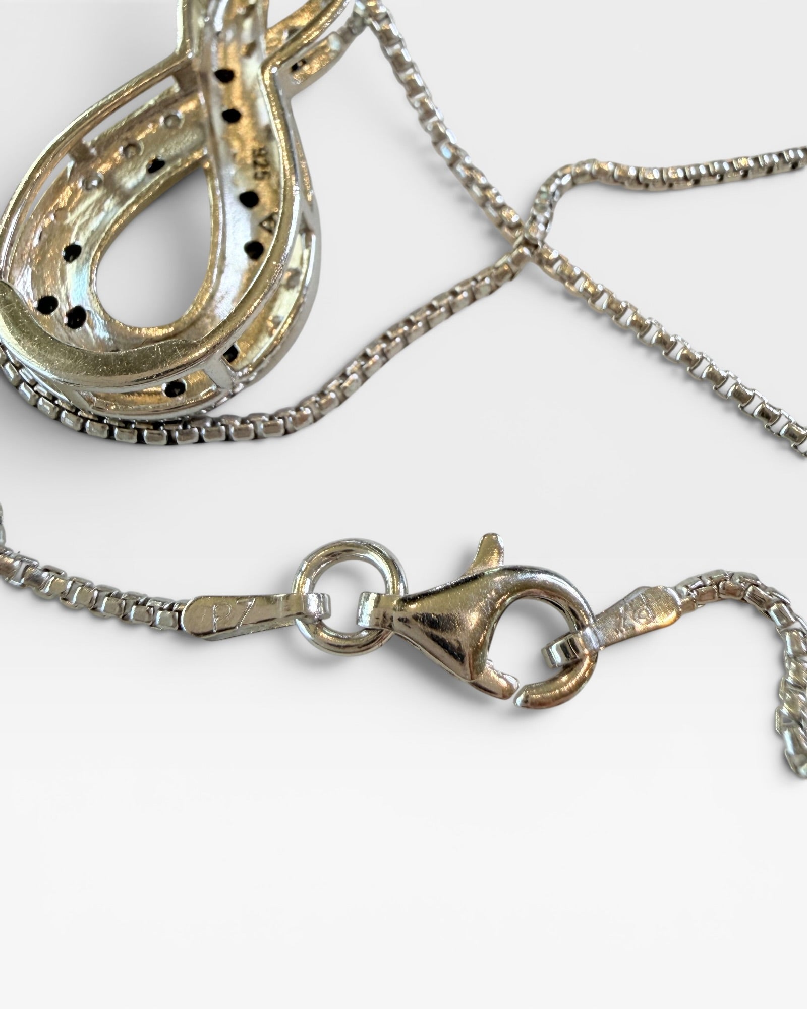 Sterling Silver Black & White Diamond Pendant Necklace - Estate Sale (Great Condition)