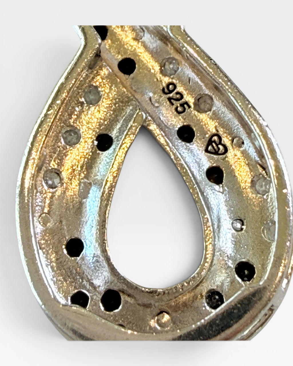 Sterling Silver Black & White Diamond Pendant Necklace - Estate Sale (Great Condition)