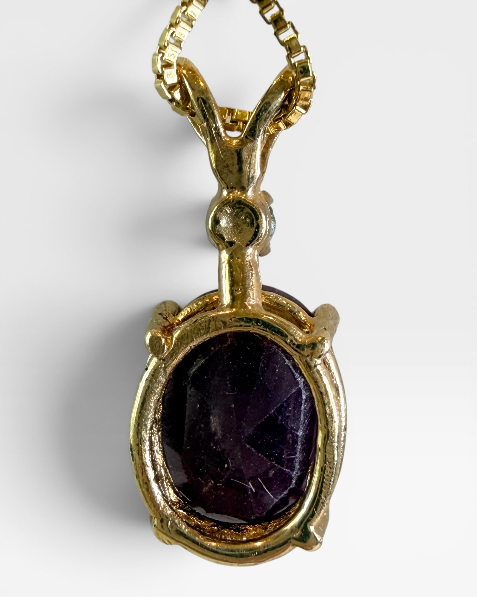 Diamond and Faceted Raw Ruby 14K Pendant Necklace on 18” gold over Sterling Chain - Estate Sale (Great Condition)