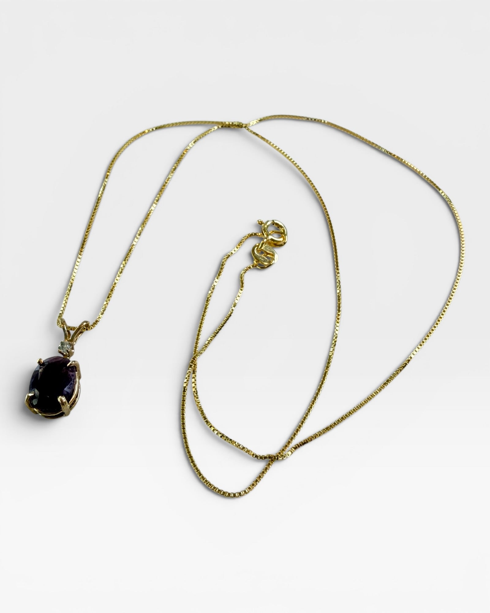 Diamond and Faceted Raw Ruby 14K Pendant Necklace on 18” gold over Sterling Chain - Estate Sale (Great Condition)