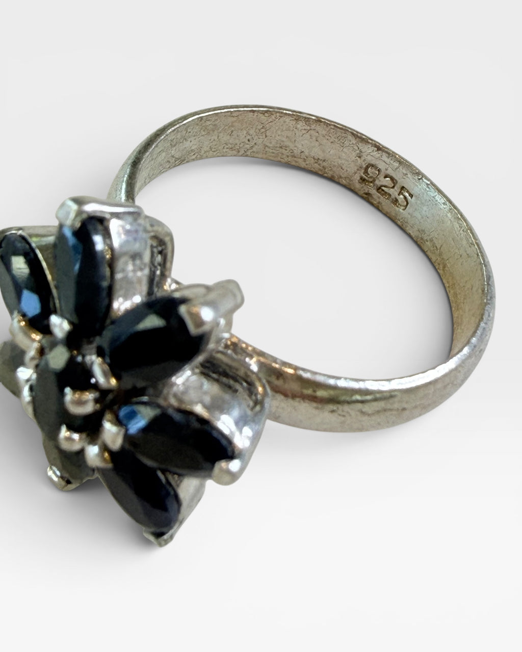 Sterling Silver Natural Sapphire Flower Gemstone Ring